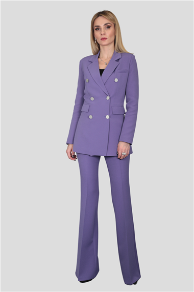 Erkek Yaka Kuruvaze Blazer Ceket & İspanyol Paça Pantolon-Lila