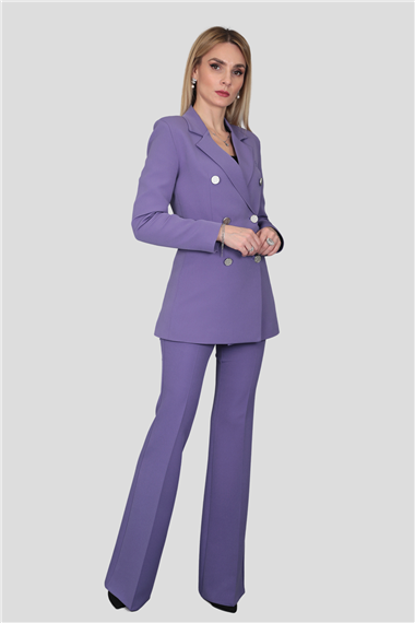 Erkek Yaka Kuruvaze Blazer Ceket & İspanyol Paça Pantolon-Lila