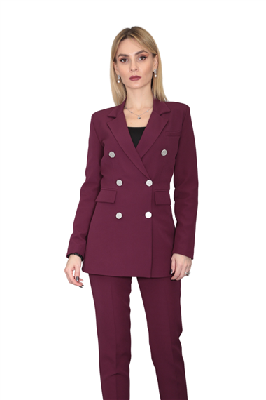 Erkek Yaka Kuruvaze Blazer Ceket-Mürdüm