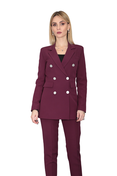 Erkek Yaka Kuruvaze Blazer Ceket-Mürdüm