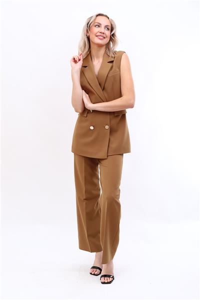 Blazer  Yelek & Bol Paça Pantolon-Camel