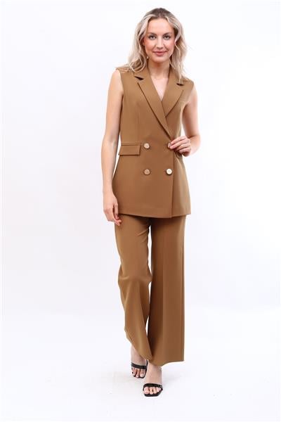 Blazer  Yelek & Bol Paça Pantolon-Camel
