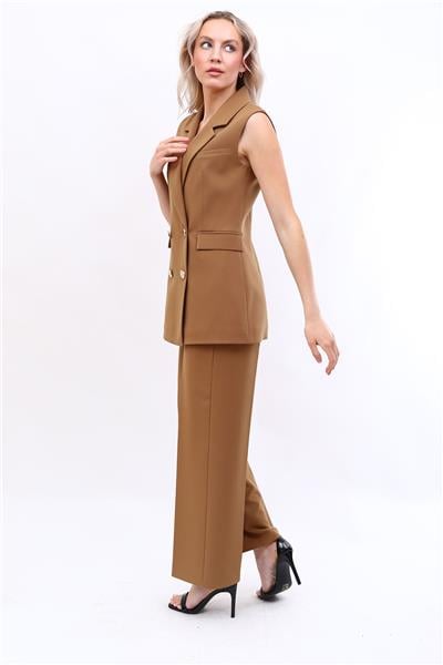Blazer  Yelek & Bol Paça Pantolon-Camel