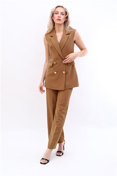 Blazer  Yelek & Bol Paça Pantolon-Camel