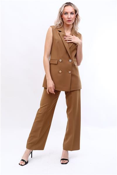 Blazer  Yelek & Bol Paça Pantolon-Camel
