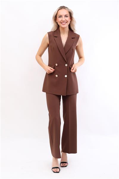Blazer  Yelek & Bol Paça Pantolon-Kestane