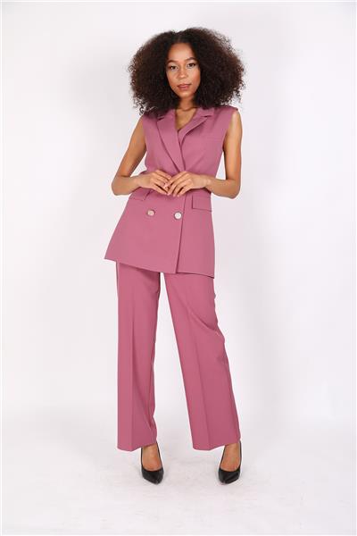Blazer  Yelek & Bol Paça Pantolon-Rose