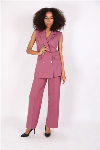 Blazer  Yelek & Bol Paça Pantolon-Rose