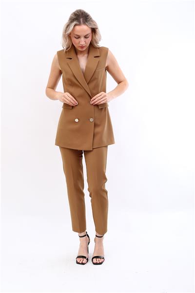 Blazer  Yelek & Boru Paça Pantolon-Camel