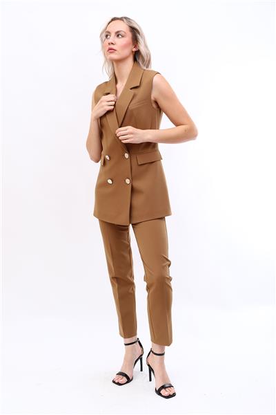 Blazer  Yelek & Boru Paça Pantolon-Camel
