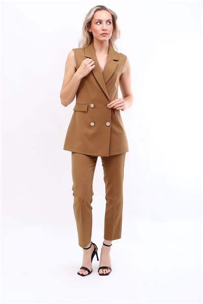 Blazer  Yelek & Boru Paça Pantolon-Camel