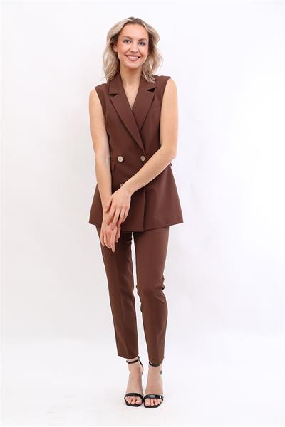 Blazer  Yelek & Boru Paça Pantolon-Kestane