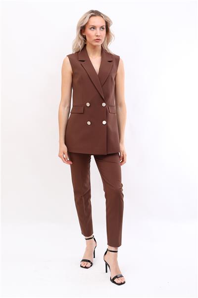 Blazer  Yelek & Boru Paça Pantolon-Kestane