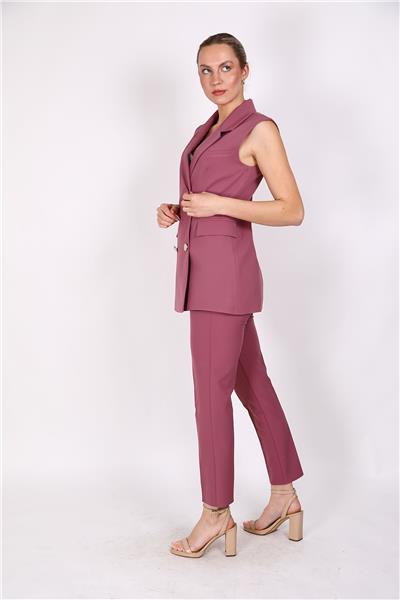 Blazer  Yelek & Boru Paça Pantolon-Rose