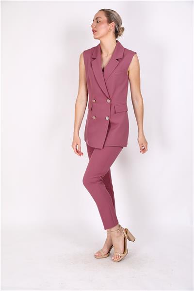 Blazer  Yelek & Boru Paça Pantolon-Rose