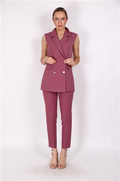 Blazer  Yelek & Boru Paça Pantolon-Rose