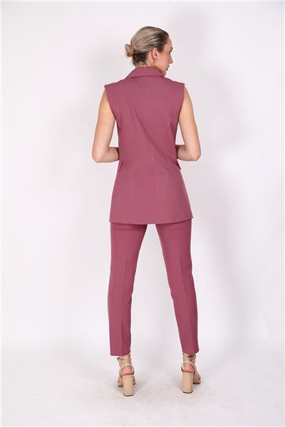 Blazer  Yelek & Boru Paça Pantolon-Rose