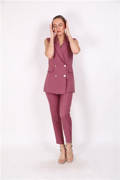 Blazer  Yelek & Boru Paça Pantolon-Rose