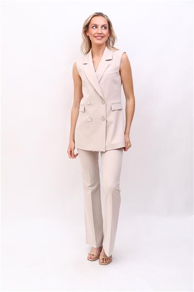 Blazer  Yelek & İspanyol Paça Pantolon-Bej