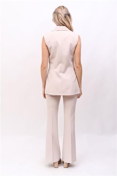 Blazer  Yelek & İspanyol Paça Pantolon-Bej