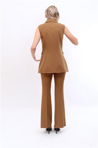 Blazer  Yelek & İspanyol Paça Pantolon-Camel
