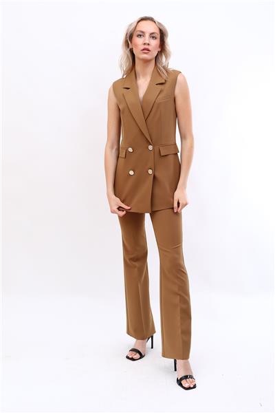 Blazer  Yelek & İspanyol Paça Pantolon-Camel