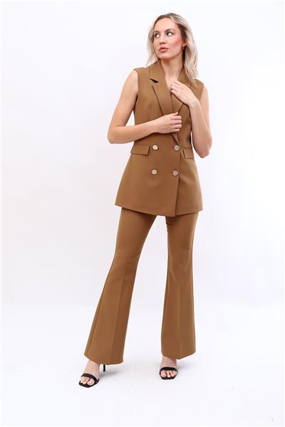 Blazer  Yelek & İspanyol Paça Pantolon-Camel