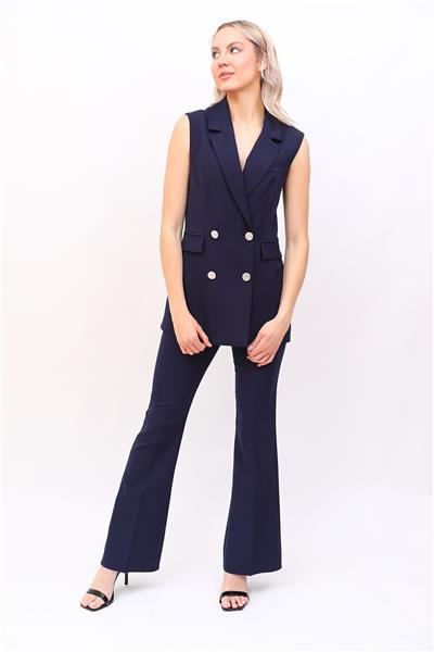 Blazer  Yelek & İspanyol Paça Pantolon-Lacivert