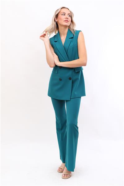 Blazer  Yelek & İspanyol Paça Pantolon-Petrol