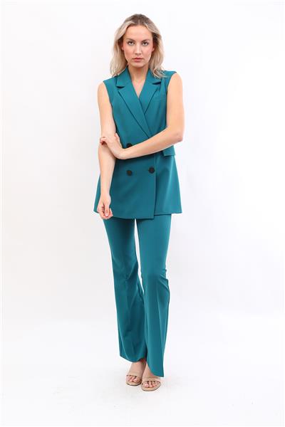 Blazer  Yelek & İspanyol Paça Pantolon-Petrol