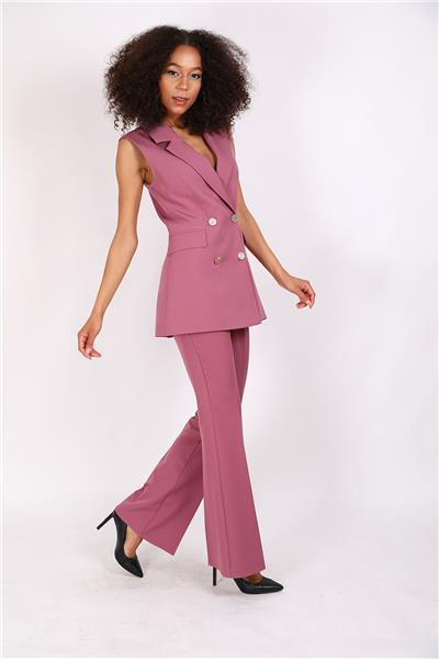 Blazer  Yelek & İspanyol Paça Pantolon-Rose
