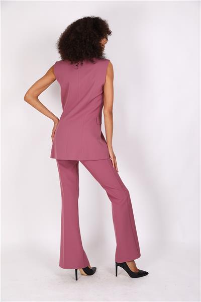 Blazer  Yelek & İspanyol Paça Pantolon-Rose