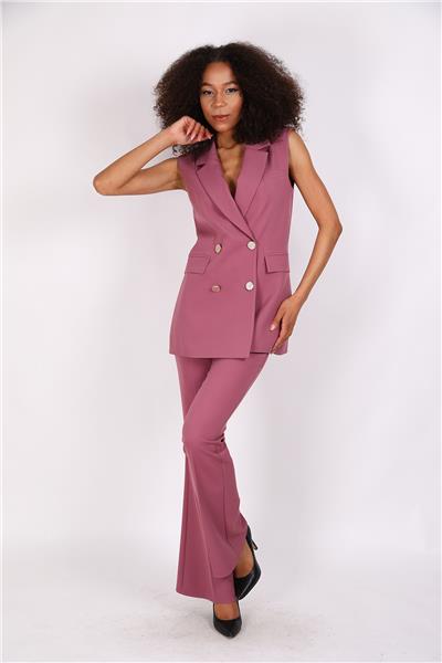 Blazer  Yelek & İspanyol Paça Pantolon-Rose