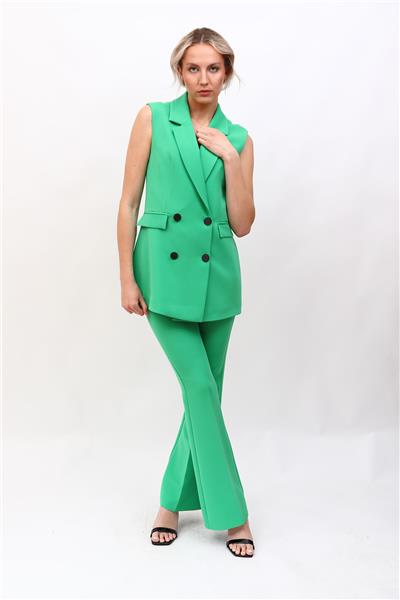 Blazer  Yelek & İspanyol Paça Pantolon-Yeşil