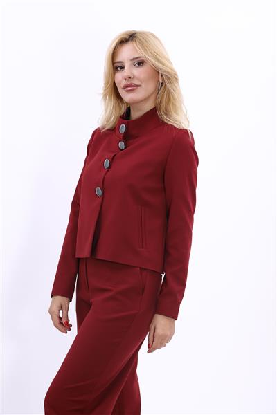 Boydan Düğmeli Mini Ceket-Bordo
