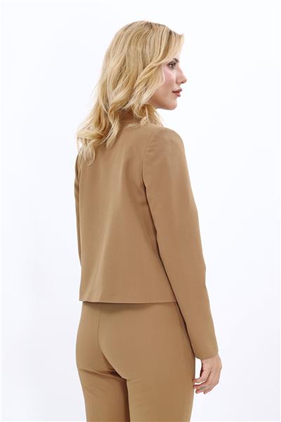 Boydan Düğmeli Mini Ceket-Camel