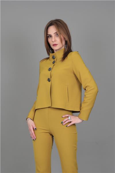 Boydan Düğmeli Mini Ceket-Fıstık