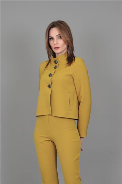Boydan Düğmeli Mini Ceket-Fıstık