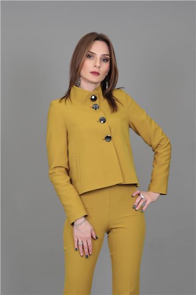 Boydan Düğmeli Mini Ceket-Fıstık