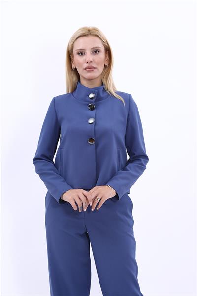 Boydan Düğmeli Mini Ceket-İndigo