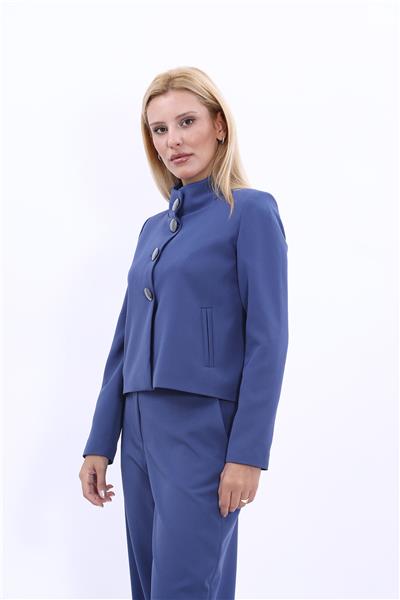 Boydan Düğmeli Mini Ceket-İndigo