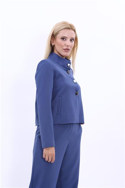 Boydan Düğmeli Mini Ceket-İndigo