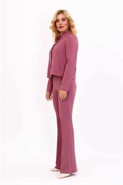 Boydan Düğmeli Mini Ceket & İspanyol  Paça Pantolon Takım-Rose
