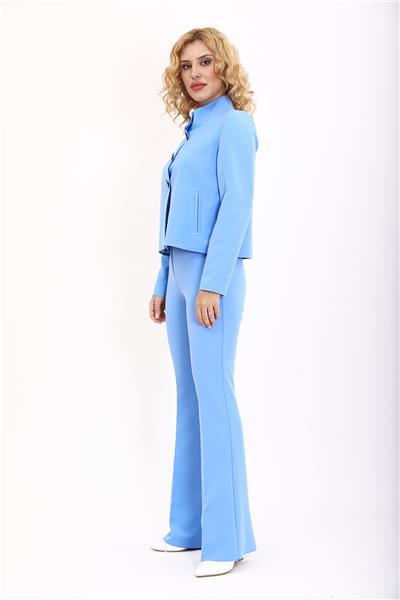 Boydan Düğmeli Mini Ceket & İspanyol  Paça Pantolon Takım-Gökyüzü
