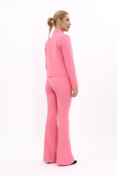 Boydan Düğmeli Mini Ceket & İspanyol  Paça Pantolon Takım-Pembe