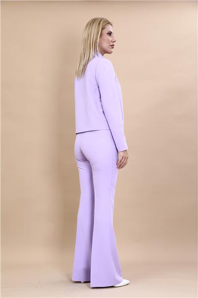 Boydan Düğmeli Mini Ceket & İspanyol  Paça Pantolon Takım-Menekşe