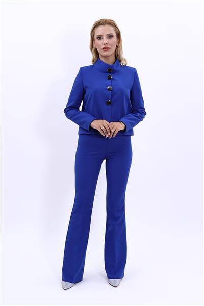 Boydan Düğmeli Mini Ceket & İspanyol  Paça Pantolon Takım-Saks