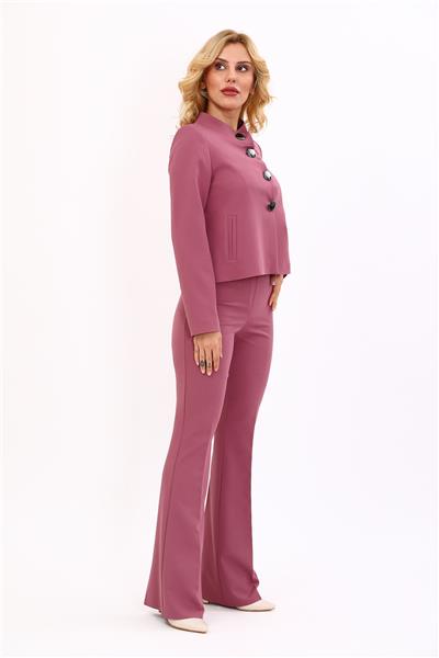 Boydan Düğmeli Mini Ceket & İspanyol  Paça Pantolon Takım-Rose