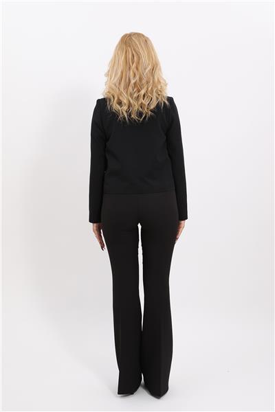 Boydan Düğmeli Mini Ceket & İspanyol  Paça Pantolon Takım-Siyah