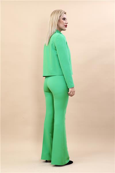 Boydan Düğmeli Mini Ceket & İspanyol  Paça Pantolon Takım-Yeşil